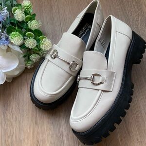 Call It Spring Cream Loafers with Silver Buckle